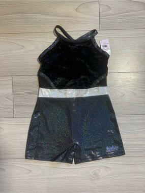 Justice Black Velour Dance and Gymnastics Gym  Biketard Size Girls Large 12/14